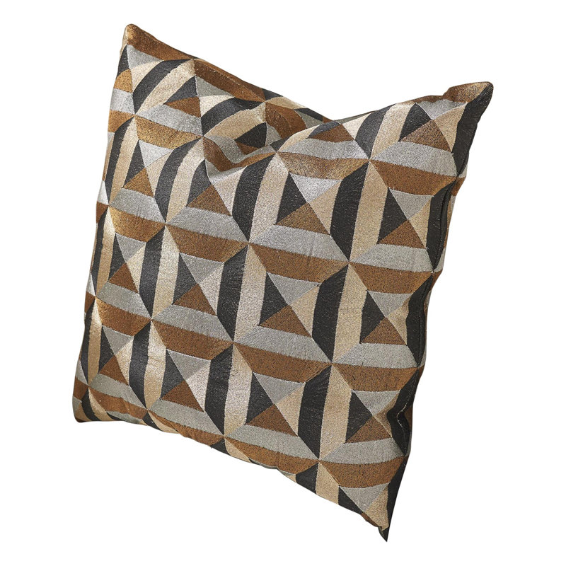 Geometric Black and Gold Cotton Embroidered Pillow