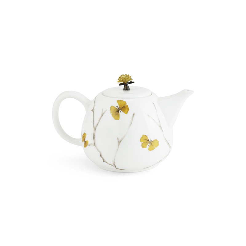 Butterfly Ginkgo Porcelain China Teapot