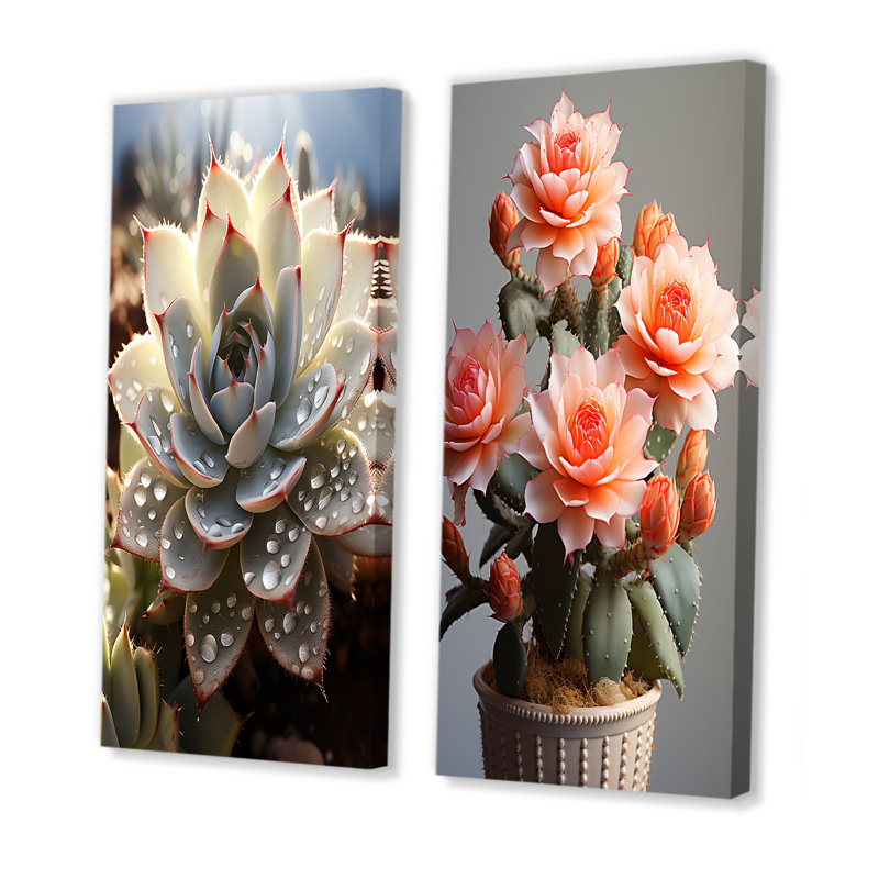 Cactus pêche piquants - ensemble de salon Cactus Wall Art of 2, Toile tendue, H 28 po x l 25 po
