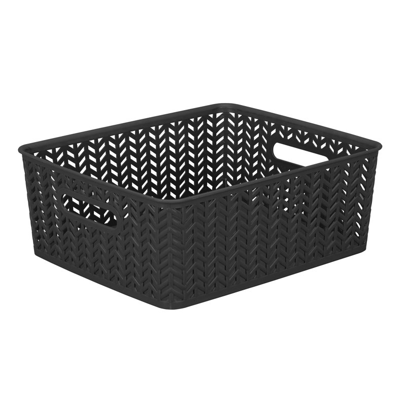 Set of 3 Grey Herringbone Polypropylene Small Storage Baskets
