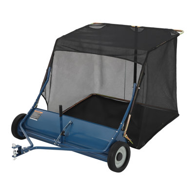 50" Tow Behind Lawn Sweeper, 33 cu.ft. Heavy Duty Leaf Collector for Riding Mower, Universal Hitch Yard Debris Sweeper, Blue