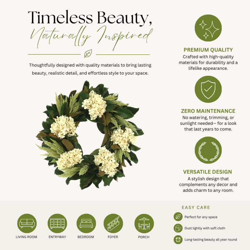 25'' Grapevine Wreath With Hydrangea And Pampas