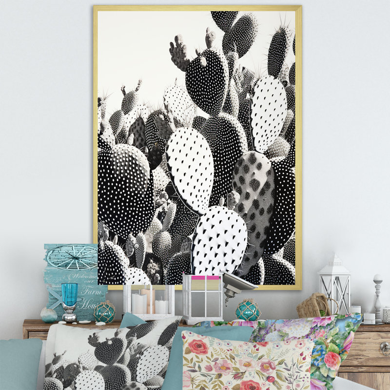 «Black White Minimalisme Cactus I» sur toile, H 20 po x l 12 po x P 1 po, Cadre doré simple
