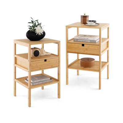 40cm W Bamboo / Rattan Bedside Table