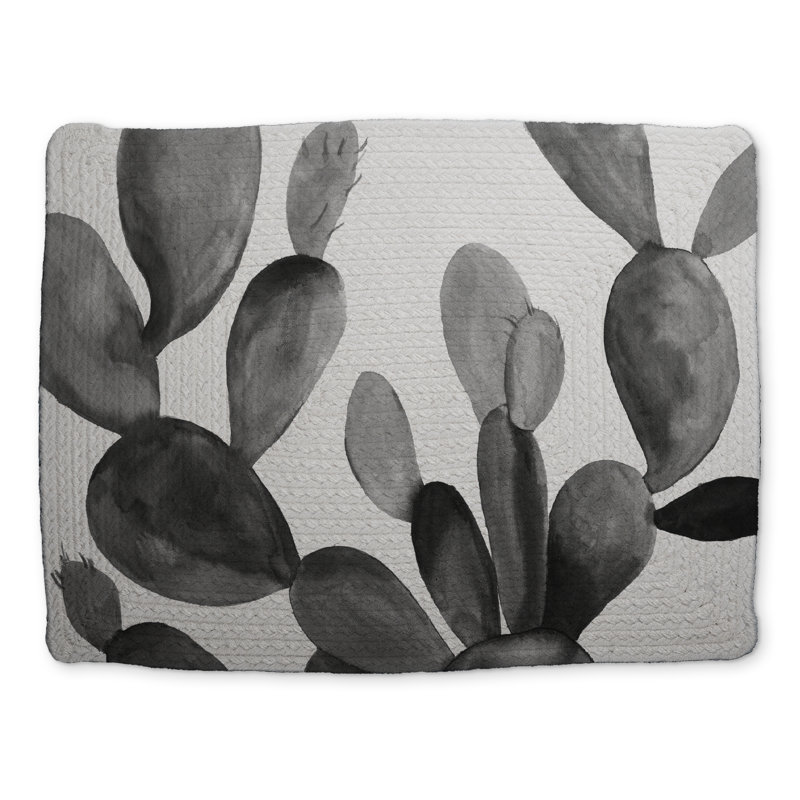 Gray Bedroom Exotic Braided Polyester Placemat - Grayscale Cactus