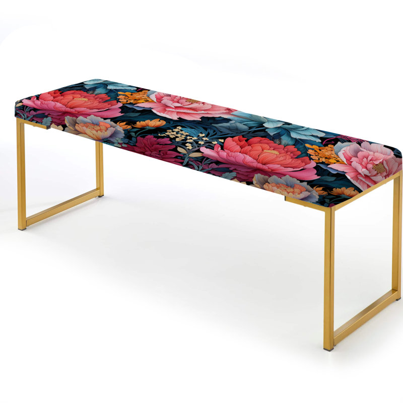 Motif botanique tropical aquarelle - banc rembourré floral doré