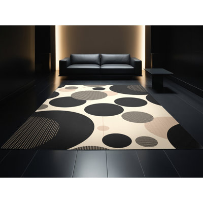 Tapis géométrique noir lavable à la machine Pavla