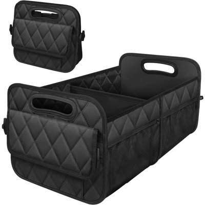 Organisateur de coffre en cuir Noaman pour VUS Organisateur de rangement de coffre de voiture avec couvercle et 2 séparateurs amovibles