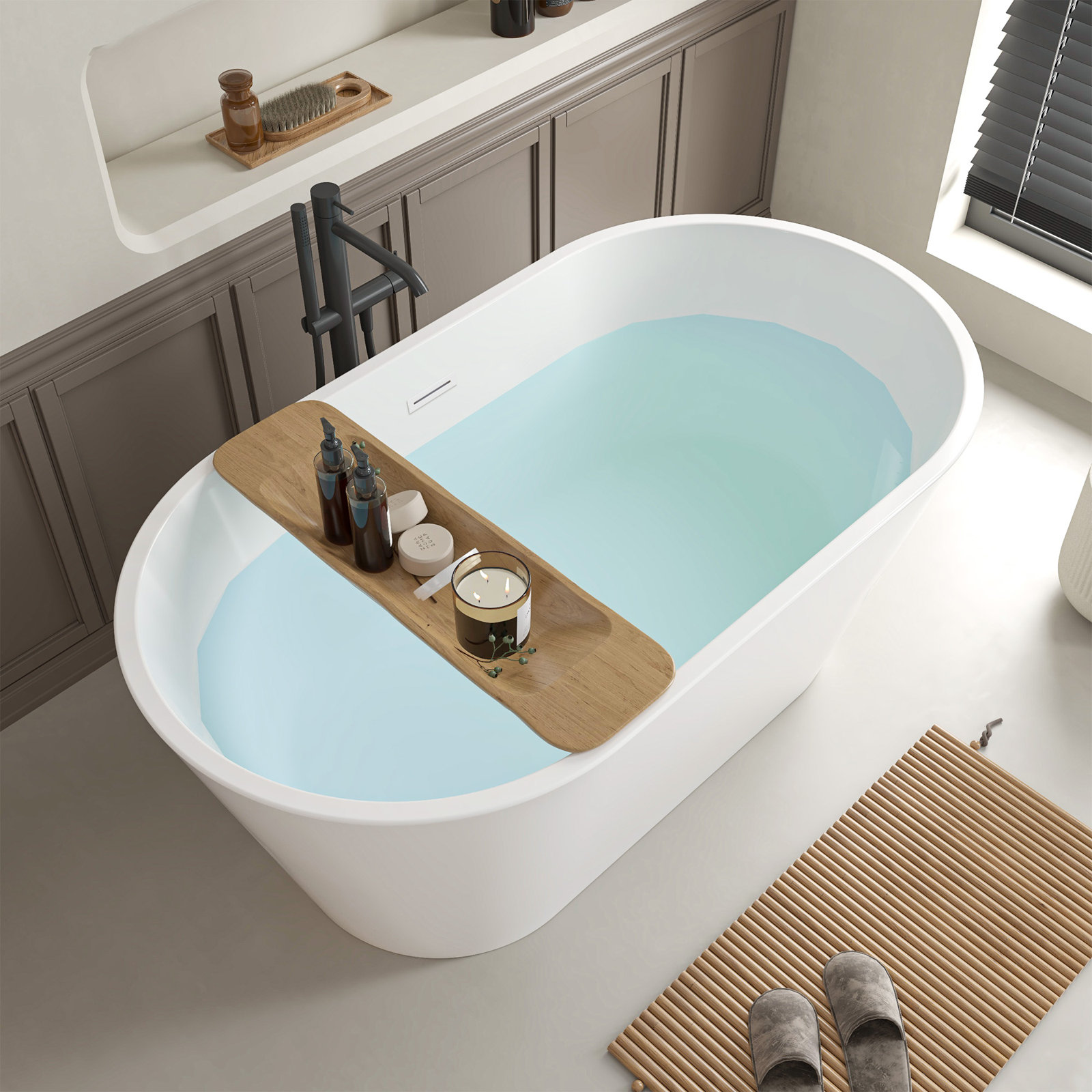 Iris 54" Freestanding Soaking Acrylic Bathtub, Pure White