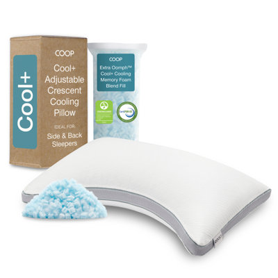 Coop Home Goods Cool+ Crescent Adjustable Cooling Pillow Queen, Plus-Shaped Memory Foam with Cooling Gel for Hot Sleepers, Back or Side Sleeper Pillow