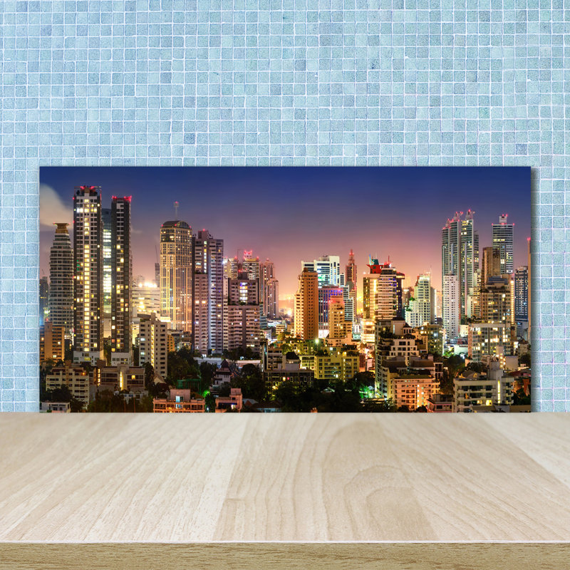 Splashback - Backsplash - Cooker Hob Wall Splashback - Kitchen Wall Panels - Heat Resistant - Toughened/Tempered Safety Real Glass - 100X50cm - Sights & Architecture - Multicoloured - Bangkok By Night