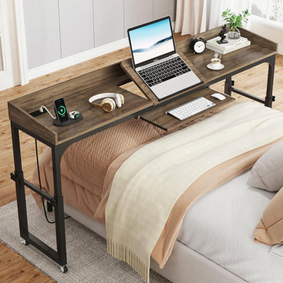 Table de lit à hauteur ajustable avec roulettes et ports USB