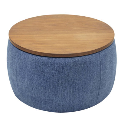 Round Storage Ottoman with 2 in 1 Function, Versatile Use as End Table and Footstool,  Fabric, Space-Saving Design