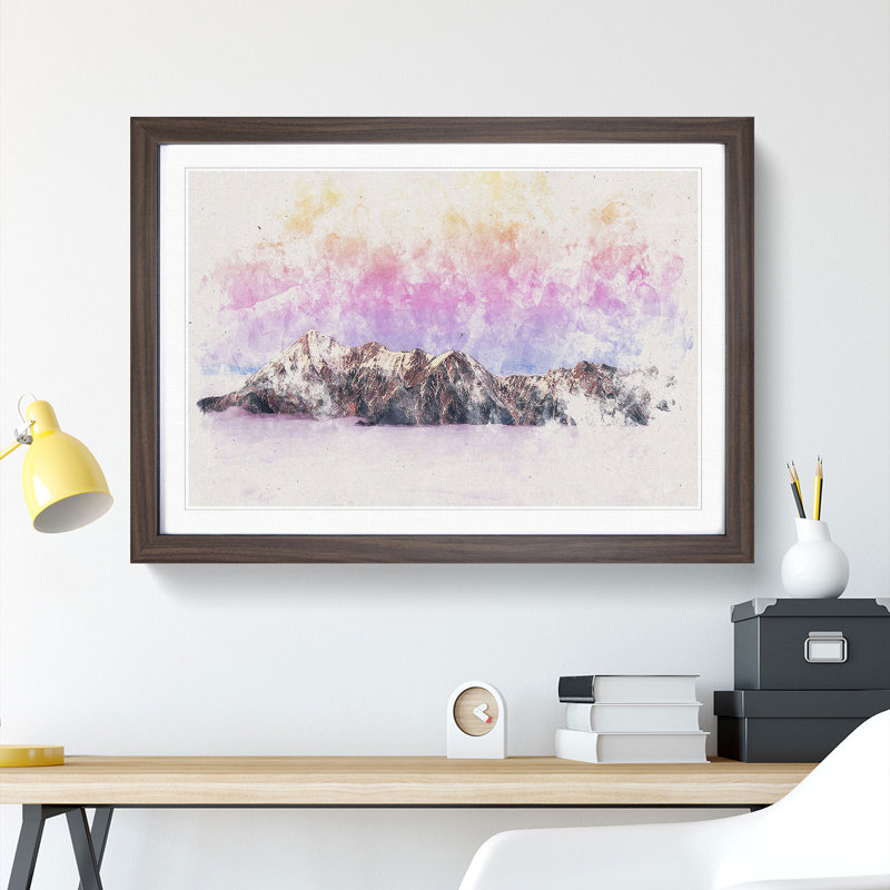 Mountain Through the Clouds - Framed Print, 62cm H x 87cm W x 2cm D, Walnut Framed