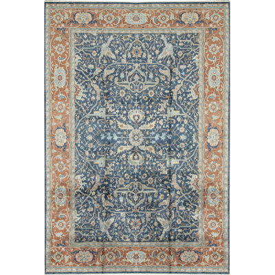 Tapis bleu et rouge noué à la main de haute qualité
