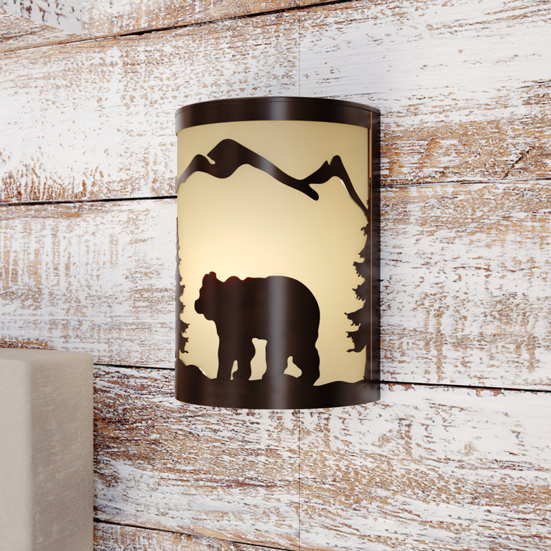 Homar 1 - Light Dimmable Cabin Lodge Flush Mount Wall Light, Bear