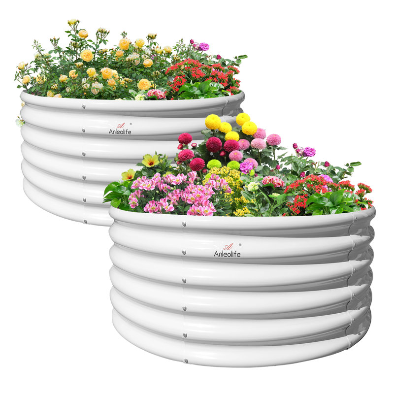 Ensemble de 2 jardin surélevé galvanisé rond 4 pi x 4 pi x 1,5 pi Patson, Blanc