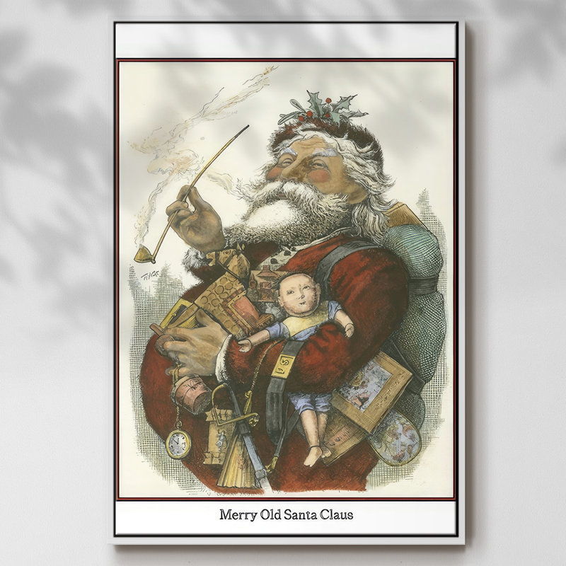 " Merry Santa ", White Floater Framed, 37" H x 25" W x 1.5" D