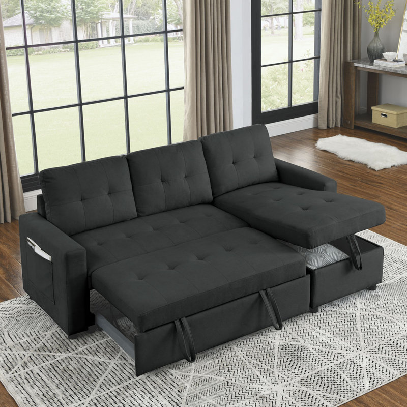 Canapé-lit à accoudoirs carrés 78,5 po, 100 % polyester noir