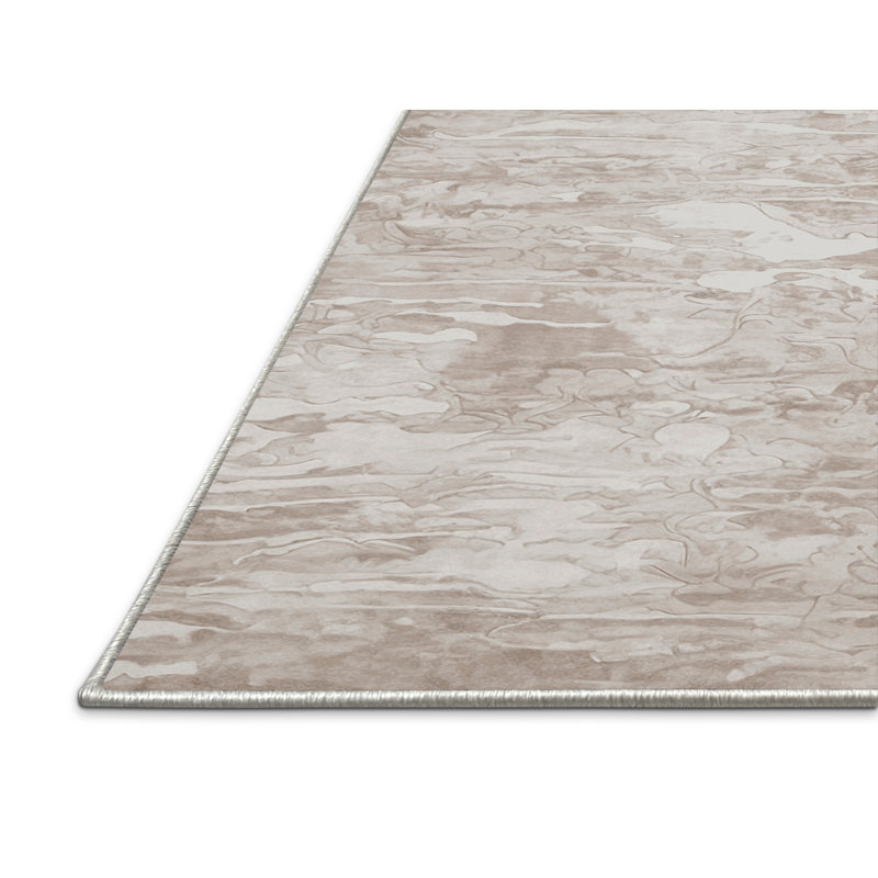Tapis beige soyeux et moelleux, Rond 8 pi