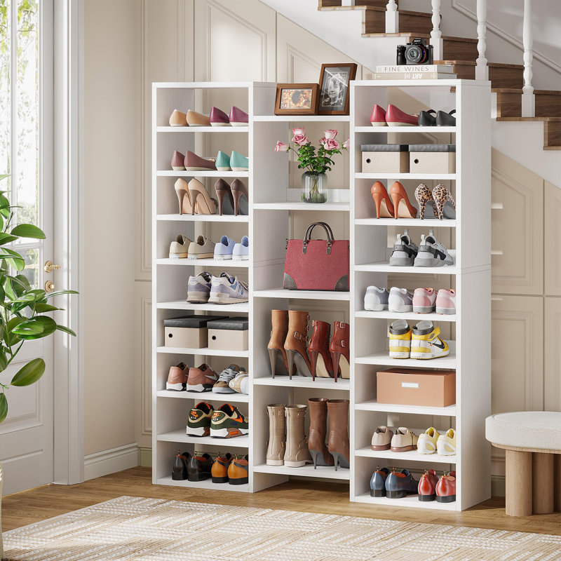 14-Tier Shoe Rack, White Shoe Storage Cabinet with 22 Open Cubbies, 46 Pairs Wide Entryway Shelf for Shoes, White