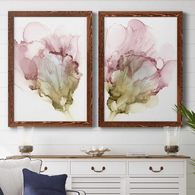 Floraison rose I, toile encadrée de qualité supérieure - prête à être accrochée, Toile avec cadre érable