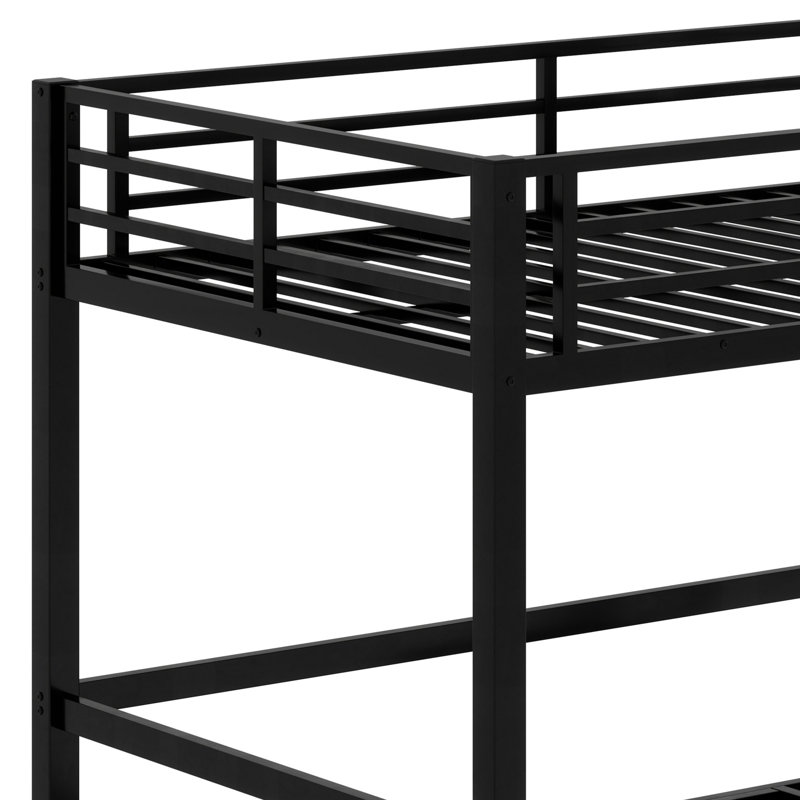 Metal Bunk Bed, Lower Bunk Can Be Pulled Out In Three Sections, Top Bunk Equipped With Safety Rails