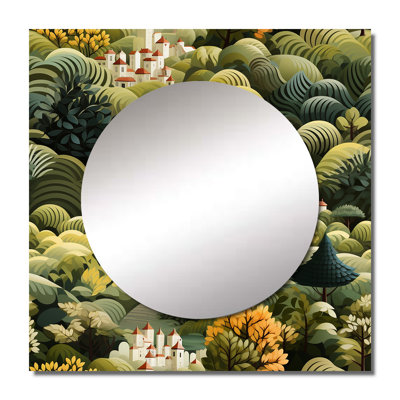 Green Dreamy Forest Landscape - Modern Large Square Mirror Wall Decor For Bedroom