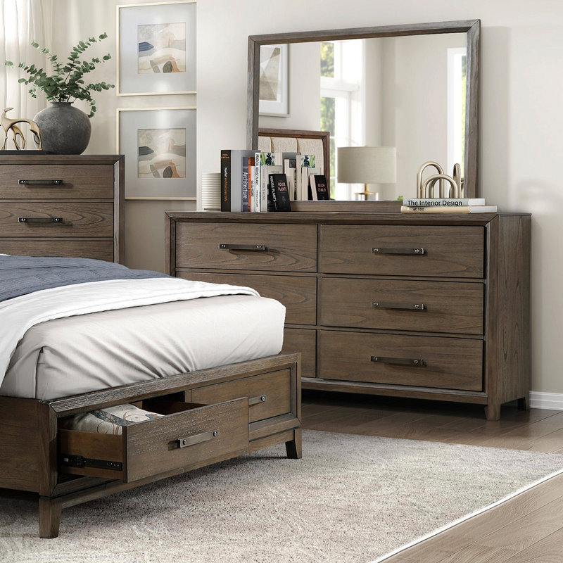 Commode 1 pièce 6 tiroirs en noyer foncé