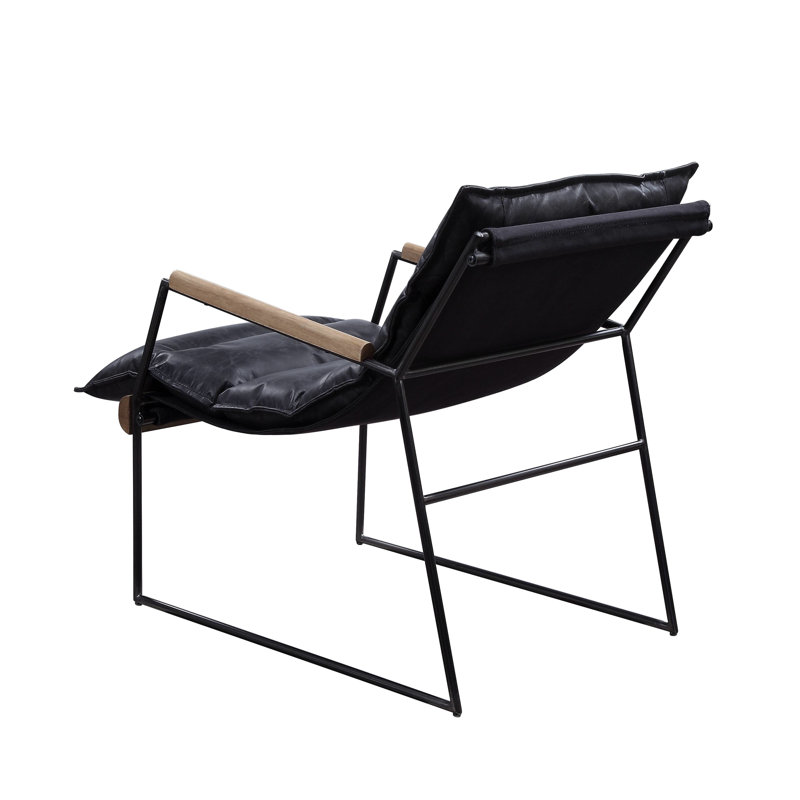 Fauteuil d'appoint en cuir fleur avec structure en métal, coussin de dossier serré, hauteur de 22 po, hauteur du produit de 33 po, aucun assemblage requis, poids de 24 lb, largeur du siège