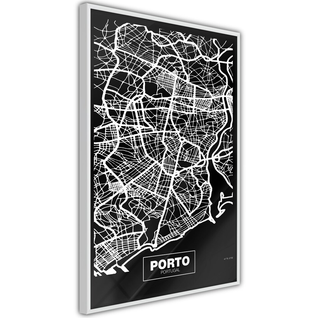 Gerahmter Grafikdruck City Map: Porto (Dark)