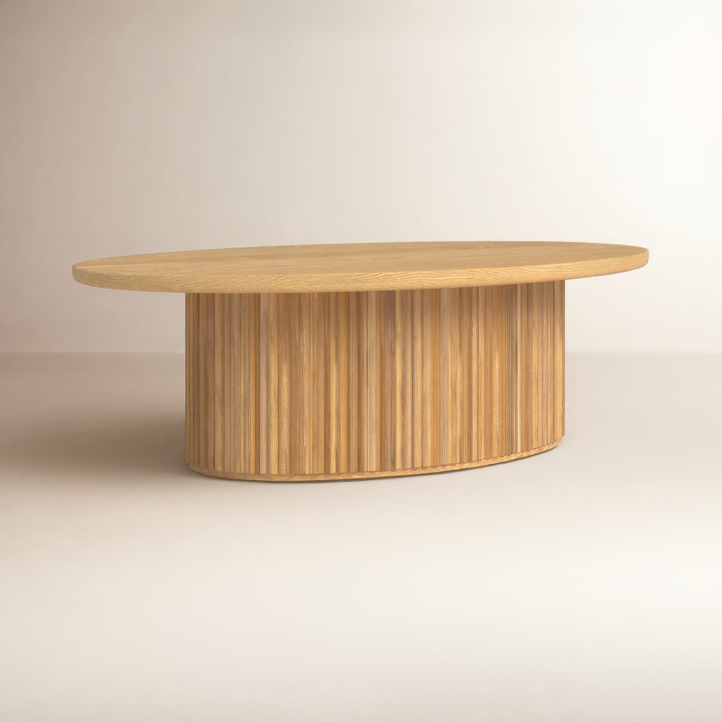 Chessa Solid Wood Oval Storage Coffee Table, Light Brown 