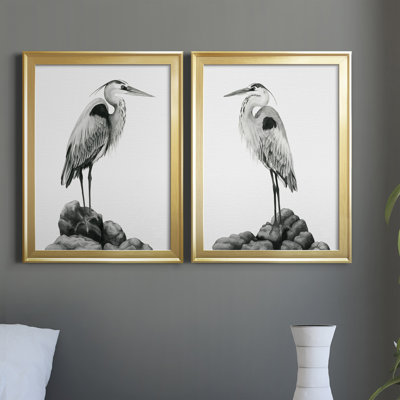 " Shoreline Heron In B And W I " 2 - Pieces