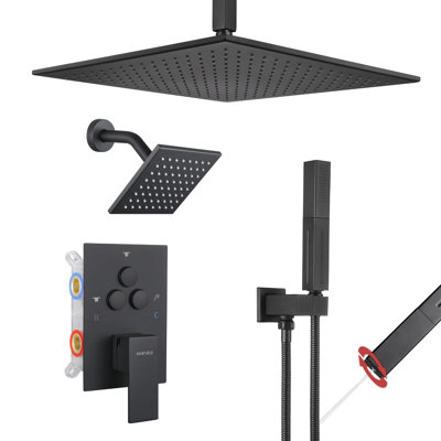 Shower Faucet Set,Ceiling Mount 12 Inch Shower Head, 6 Inch Wall Mount Shower Head,2 In 1 Handheld