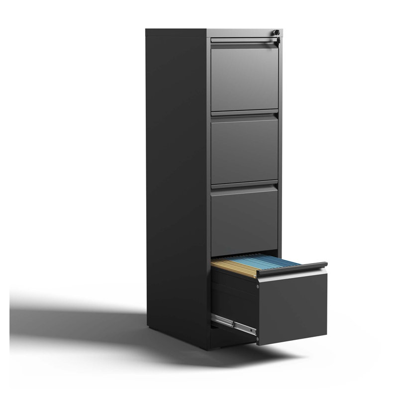 4-Drawer Vertical Metal File Cabinet with Lock, Black Office Storage Unit, Black