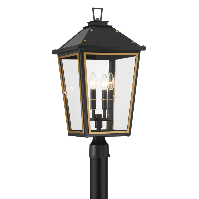 Poteau d'extérieur 4 lumières Hawkins noir mat + or texturé Hawkins
