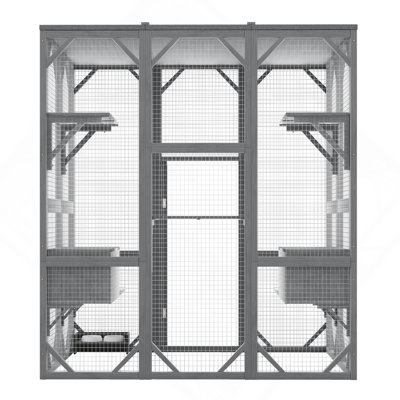 Enclos d'extérieur pour chat, grande maisonnette pour chat 71 po avec toit imperméable, cage pour chat à 3 niveaux avec plateforme pour patio, cour, nivelage