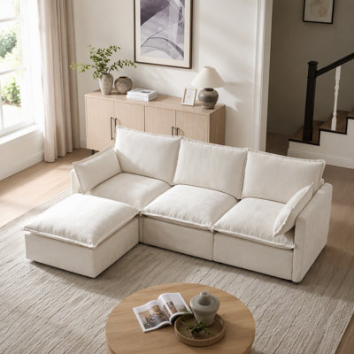 93.31" Modular Sectional Sofa Couch For Living Room, Modern L-Shaped Sofa With Movable Ottoman, 4-Seater Sofa Set For Apartment, Office.