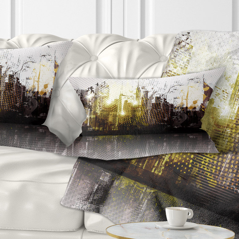 Coussin de cityscape panorama grunge city, 12 po x 20 po, Coussin lombaire