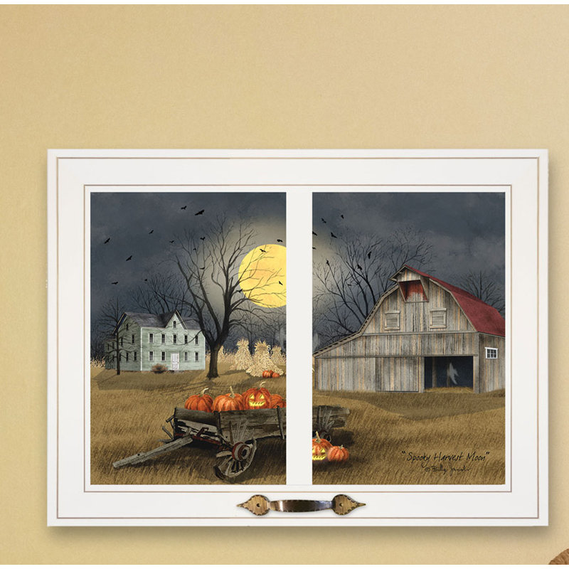 «Spooky Harvest Moon», art mural encadré pour le salon et la maison par Billy Jacobs, Cadre blanc