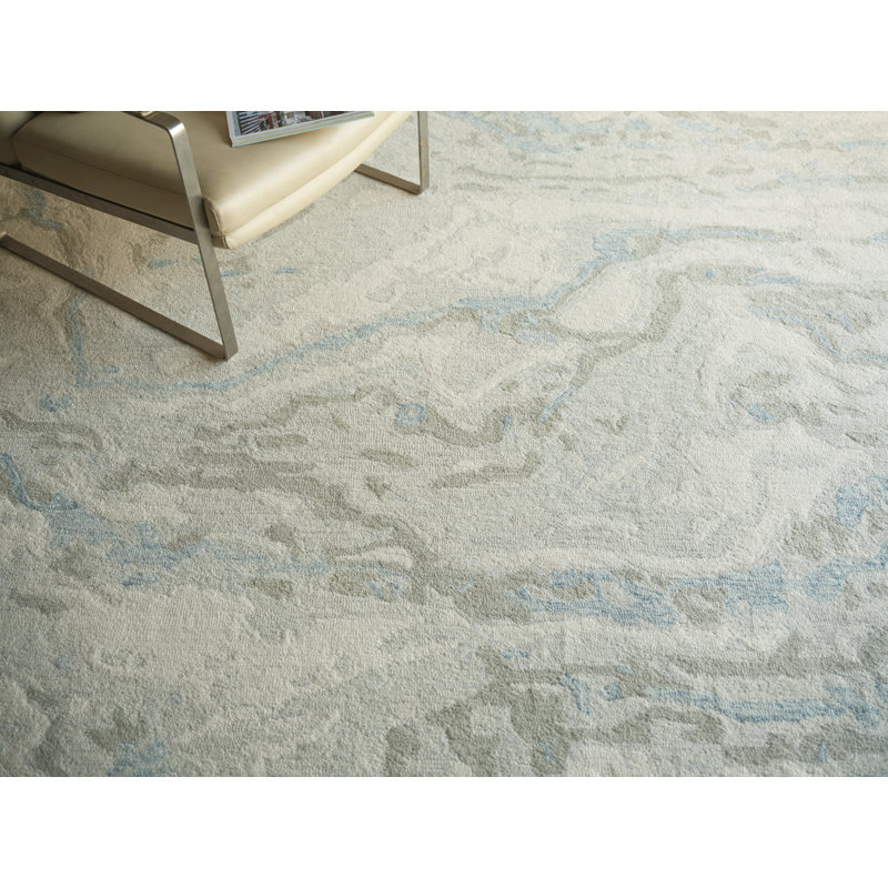 Cortero Handmade Abstract Area Rug, Light Blue/Ivory, Rectangle 10' x 14'