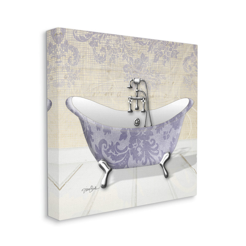 «Purple Damask Claw Foot Tub Bathroom» par Diane Stimson - impression, Toile tendue, H 30 po x l 30 po