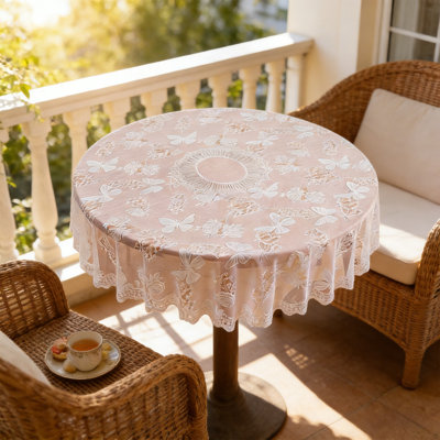 White Lace Tablecloth Embroidered Sheer Round Table Cover With A Hollowed-out Non-slide Devise Suitable For Daily Use In Home Restaurants And Cafes