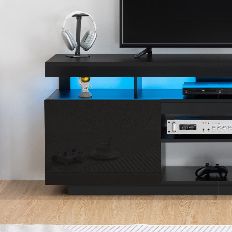 Giess TV Stand for TVs up to 70'', Gaming Entertainment Center with Outlets and LED Lights, Black