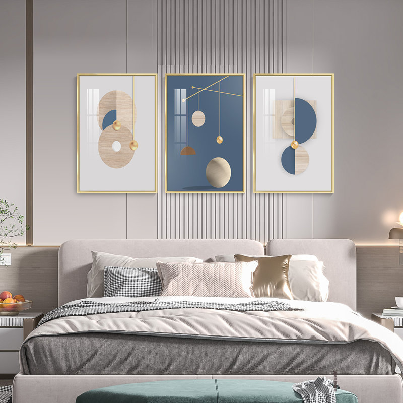 Luxueux aluminium encadré, ensemble de 3 reproductions d'art encadrées sur toile, H 48,3 po x l 24,3 po x P 1,65 po, Or