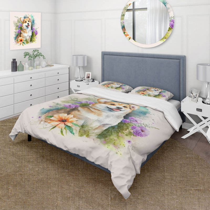 Ensemble de housse de couette en microfibre / polyester Cute Little Corgi Dog Bedding