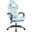 Fauteuil de jeu ergonomique en cuir bleu avec massage lombaire, hauteur de siège réglable et inclinaison en cuir, offrant un soutien complet du corps, massage rotatif à 360 °