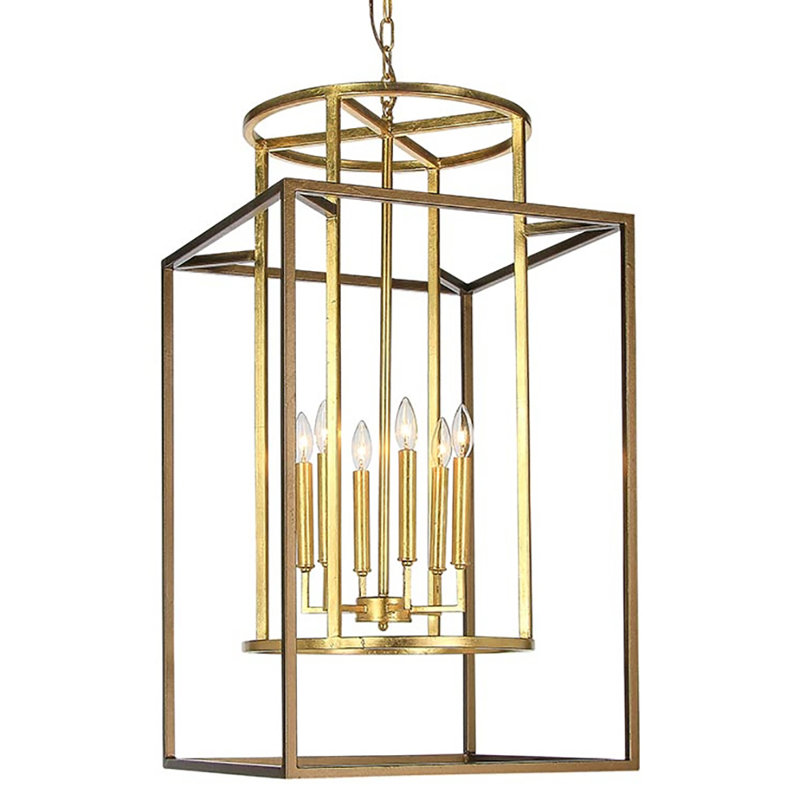 Lustre géométrique à 6 lumières Manhattan, Laiton bronzé / feuille d'or