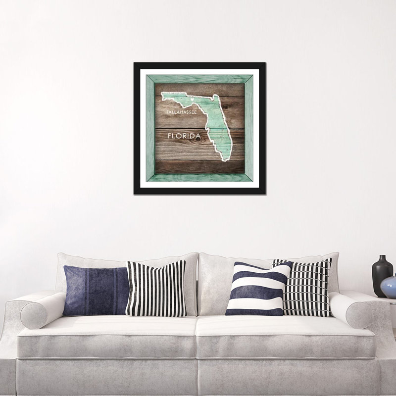 « floride rustique map », impression sur toile, H 16 po x l 16 po x P 1 po, Papier beaux-arts encadré noir, Blanc