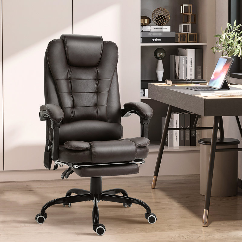 Fauteuil inclinable brun avec massage vibrant 7 places, dossier haut, soutien lombaire, repose-pieds, massage à hauteur réglable pour le bureau, dossier